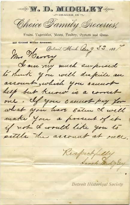 Letter - W. D. Midgley,
Dealer in Choice Family Groceries