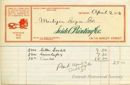 Bill-of-sale - Seidel Printing Company