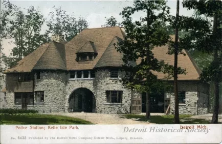Postcard - Police Station; Belle Isle Park, Detroit, Mich.