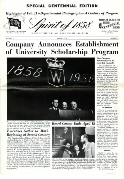 Newsletter - Special Centennial Edition
Spirit of 1858 -
In the Interests of All Hiram Walker Employees
