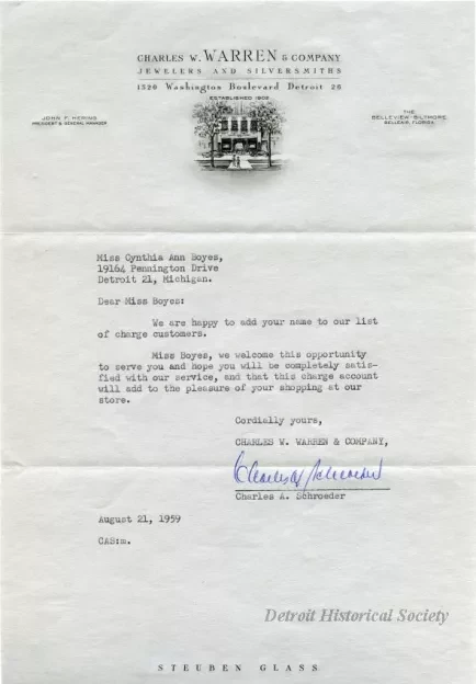 Letter - Charles W. Warren & Company
Jewelers and Silversmiths