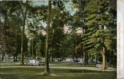 Postcard - Detroit, Mich, Under the Oaks in Autumn, Belle Isle.