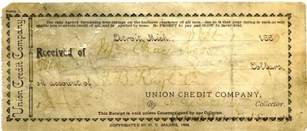 Receipt - Union Credit Company
