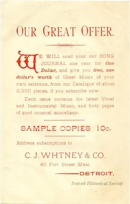 Advertisement - Our Great Offer
C. J. Whitney & Co.