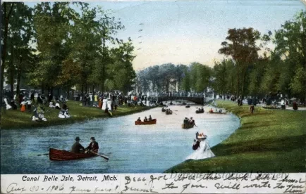 Postcard - Canal, Belle Isle, Detroit, Mich.
