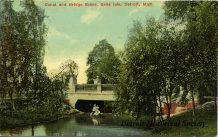 Postcard - Canal and Bridge Scene, Belle Isle, Detroit, Mich.