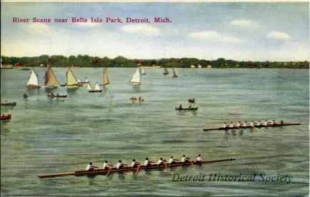 Postcard - River Scene near Belle Isle Park, Detroit, Mich.