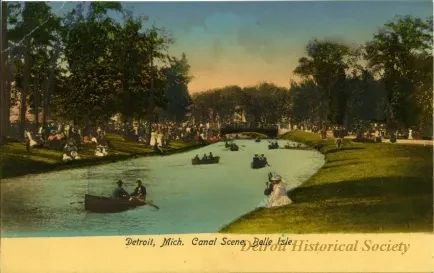 Postcard - Detroit, Mich. Canal Scene, Belle Isle.
