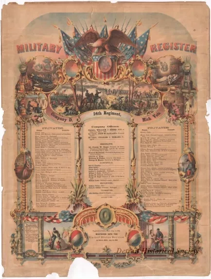 Lithograph - Military Register, Company D, 24th Regiment, Michigan Vols.