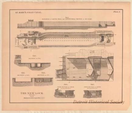 Lithograph - St. Mary's Falls Canal,
The New Lock (1870-1881)