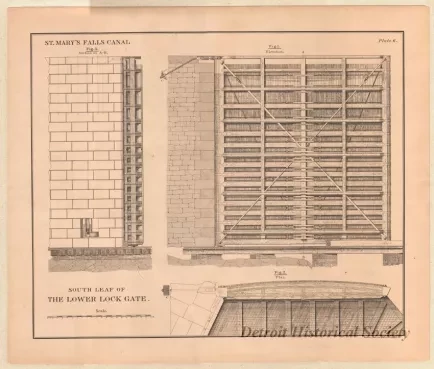 Lithograph - St. Mary's Falls Canal,
South Leaf of the Lower Lock Gate