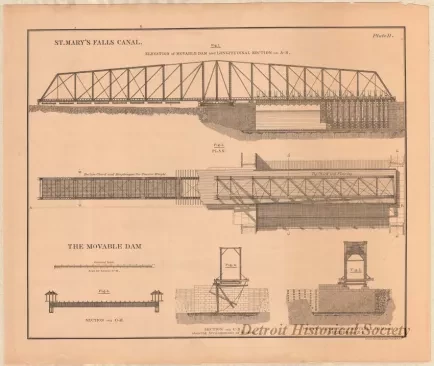Lithograph - St. Mary's Falls Canal,
The Movable Dam