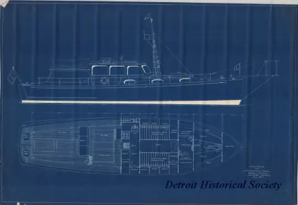 Blueprint - Profile & Plan of a 50' x 13' x 3' Sport Cruiser