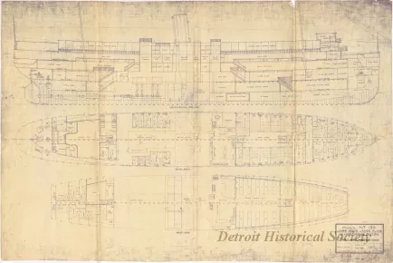 Blueprint - Hull No. 133,
Lower Decks Joiner Plans and Longitudinal Section