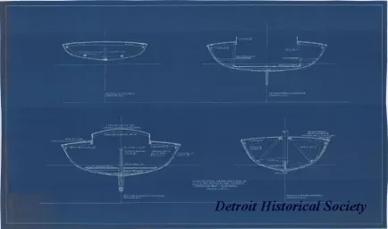 Blueprint - Construction Cross Sections of 
I.L.Y.A. [Inter-Lake Yachting Association] One Design Class Catboat