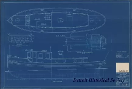 Blueprint - 40 Foot Steel Work Launch, 
Profile and Deck for U. S. Lake Survey Office,
Detroit, Michigan
