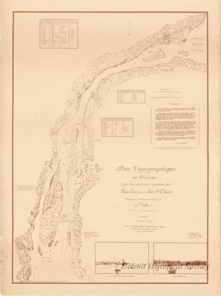 Map - Plan Topographique du Détroit et des eaux qui forment la jonction du
Lac Erié avec le Lac St. Clair 
[Topographic plan of Detroit and the waters which form the junction of 
Lake Erie with Lake St. Clair]