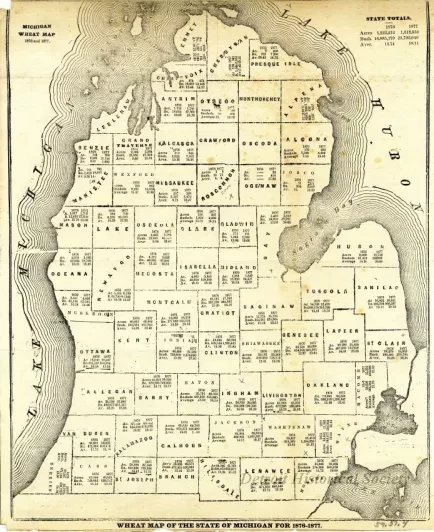 Map - Wheat Map of the State of Michigan for 1876-1877.