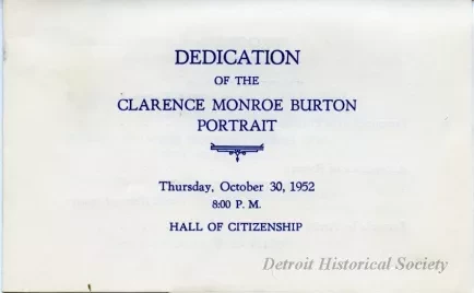 Program - Dedication of the Clarence Monroe Burton Portrait