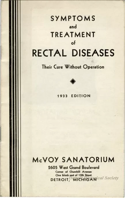 Booklet - Symptoms and Treatment of Rectal Diseases, Their Cure Without Operation, 1933 Edition.