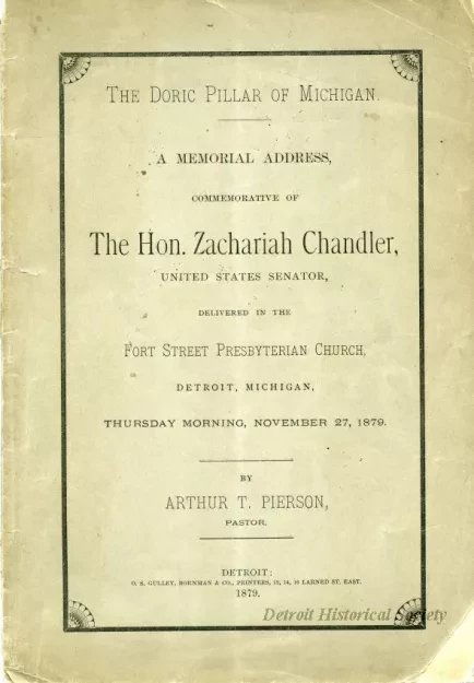 Booklet - Memorial Address Commemorative for Zachariah Chandler