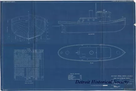 Blueprint - 40 Foot Steel Work Launch,
Lines and Outboard Profile