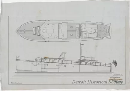 Drawing, Technical - Drawing #1, 55' Cruiser for Harrison Williams, 
Designed by Gar Wood, Algonac, Mich.