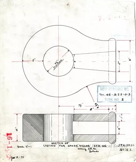 Drawing, Technical - Sketch of Casting for Spare Tiller,
Str. [Steamer] No. 66