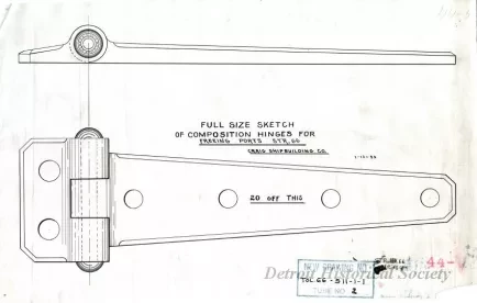 Drawing, Technical - Full Size Sketch of Composition Hinges for Freeing Ports,
Str. [Steamer] No. 66