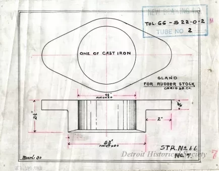 Drawing, Technical - Gland for Rudder Stock,
Str. [Steamer] No. 66