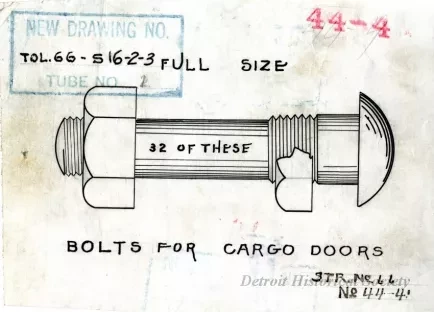 Drawing, Technical - Bolts for Cargo Doors,
Str. [Steamer] No. 66