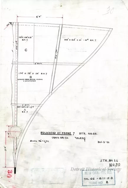 Drawing, Technical - Bulkhead at Frame 7, St'r. [Steamer] No. 66