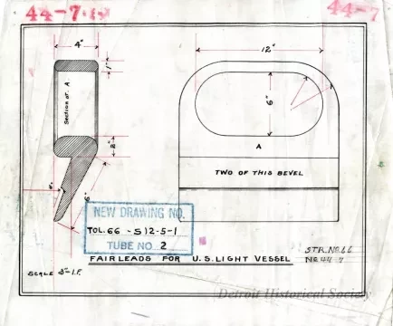 Drawing, Technical - Fair Leads for U. S. Light Vessel,
St'r. [Steamer] No. 66