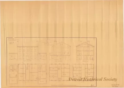 Blueprint - Fort Wayne - Plans, Elevation, and Section of
Offices, Bakery, Guard, Store and Washing Rooms