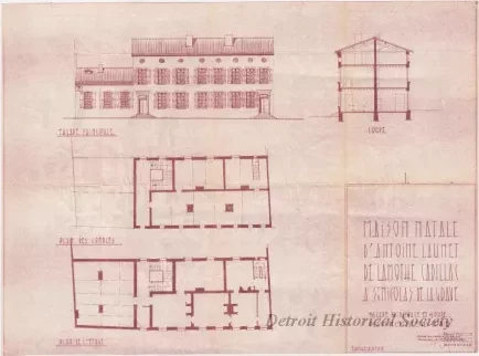 Drawing - Maison Natale d'Antoine Laumet de la Mothe Cadillac
à St. Nicolas de la Grave - Façade Principale et Coupe.
Plans de l'Étage et des Combles.