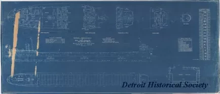 Blueprint - General Arrangement of Bulk Lake Freighter, Hull Nos. 287 and 288