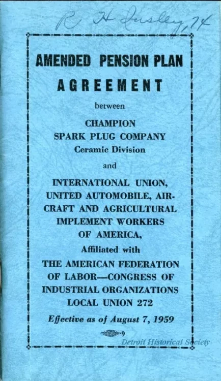 Agreement - Amended Pension Plan Agreement between Champion Spark Plug Company Ceramic Division and International Union, United Automobile, Aerospace and Agricultural Implement Workers of America, Affiliated with The American Federation of Labor - Congres
