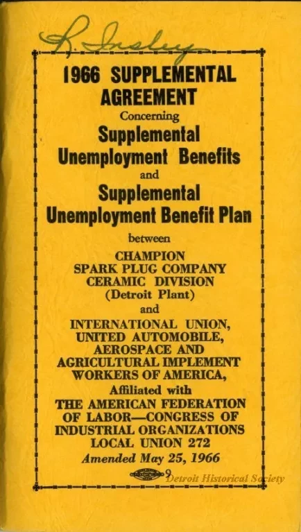 Agreement - 1966 Supplemental Agreement Concerning Supplemental Unemployment Benefits and Supplemental Unemployment Benefit Plan between Champion Spark Plug Company Ceramic Division (Detroit Plant) and International Union, United Automobile, Aerospace [..