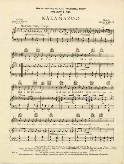 Music, Sheet - I've Got a Gal in Kalamazoo