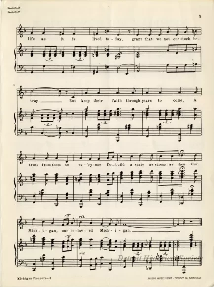 Music, Sheet - Michigan Pioneers