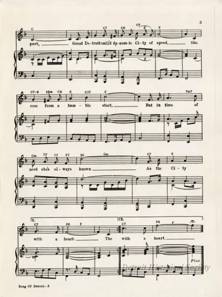 Music, Sheet - Song of Detroit, The City With a Heart