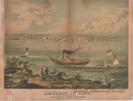 Lithograph - Detroit in 1820, With View of "Walk-In-The-Water"