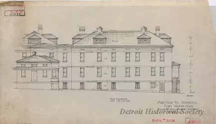 Drawing, Architectural - Addition to Hospital, Fort Wayne, Michigan.
Major P. G. Wales, Surgeon, U.S. Army.
March, 1907
