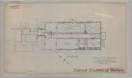 Drawing, Architectural - Addition to Hospital, Fort Wayne, Michigan.
Major P. G. Wales, Surgeon, U.S. Army.  March, 1907