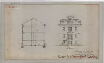 Drawing, Architectural - Addition to Hospital, Fort Wayne, Michigan.
Major P. G. Wales, Surgeon, U.S. Army.  March, 1907.