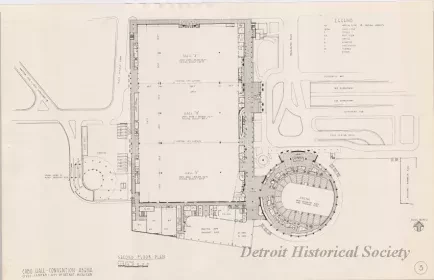 Drawing, Architectural - Second Floor Plan,
Cobo Hall - Convention Arena, 
Civic Center - City of Detroit, Michigan.