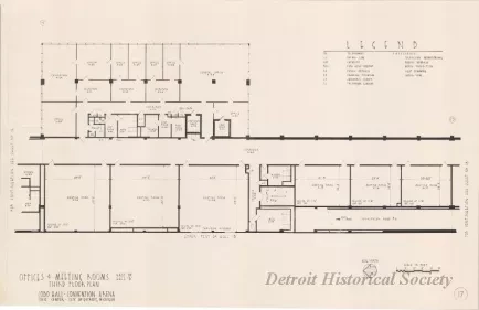 Drawing, Architectural - Offices & Meeting Rooms East of Hall B, 
Third Floor Plan, 
Cobo Hall - Convention Arena, 
Civic Center - City of Detroit, Michigan