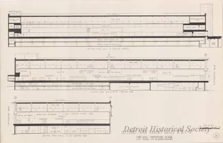 Drawing, Architectural - Sections Thru Exhibit Halls A, B, C, & D, 
Cobo Hall - Convention Arena, 
Civic Center - City of Detroit, Michigan