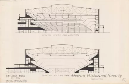 Drawing, Architectural - Convention Arena, 
Sections, 
Cobo Hall - Convention Arena, 
Civic Center - City of Detroit, Michigan