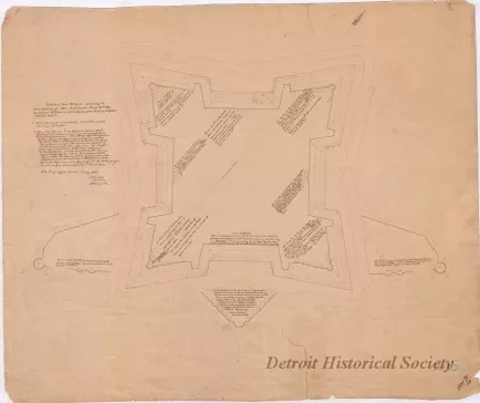 Drawing, Architectural - Sketch of Fort Wayne, 
Showing the Condition of its Non-Armament, June 30th, 1869, in Response to Circular from Office of the Chief of Engineers, May 25th, 1869.